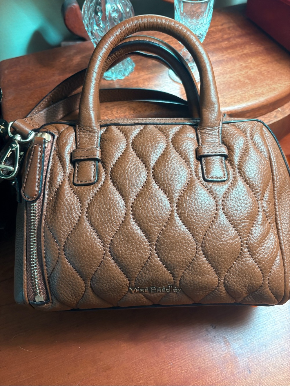 NWT Vera Bradley Genuine Leather Brown Mini Bowler Bag Purse! 👜
